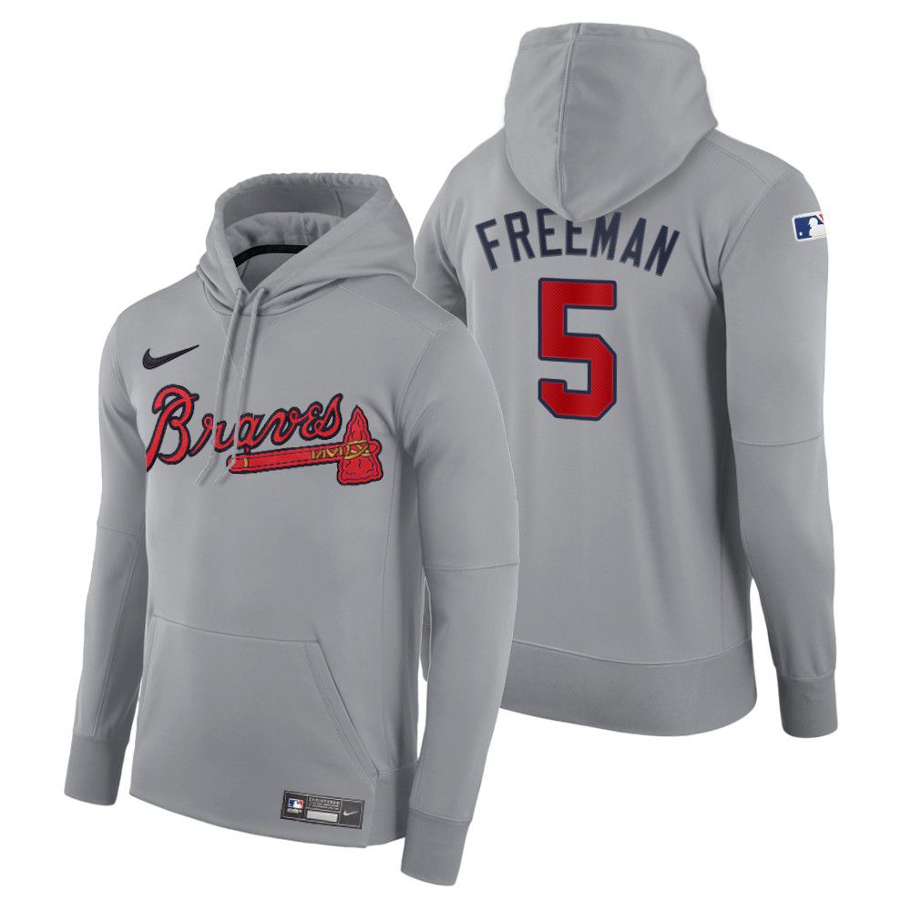 Men Atlanta Braves 5 Freeman gray road hoodie 2021 MLB Nike Jerseys